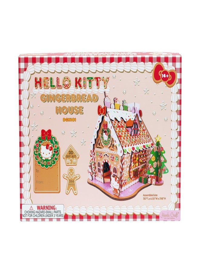 Hands Craft Hello Kitty Gingerbread House Kit - Wooden Holiday 3D Puzzle. DIY Christmas Craft Set, Winter Home Decor Holiday Display, Christmas Decoration and 3D Model for Ages 14 and Up - Image 2